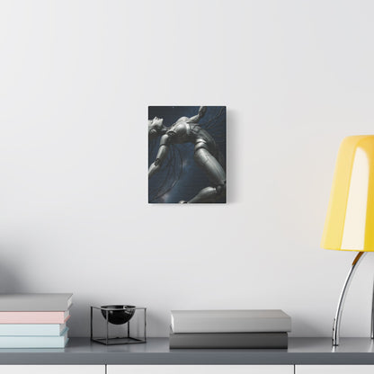 Satin Canvas Art Print, Futuristic Robot Wall Decor, Unique Home Artwork, Cyberpunk Aesthetic, Gift for Tech Lovers