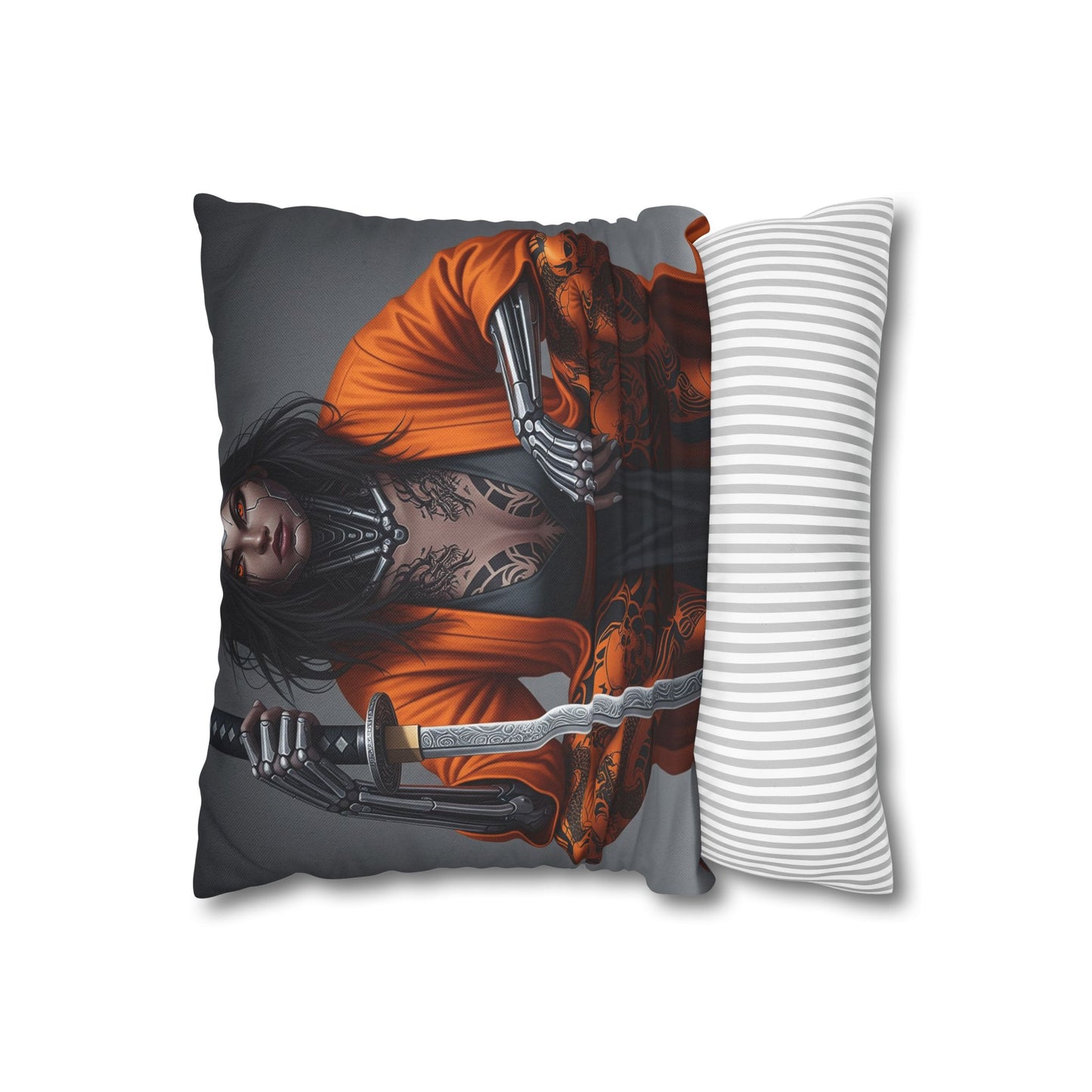 Fierce Warrior Design Pillowcase, Unique Home Decor, Boho Accent Pillow, Anime Art, Gift for Her, Cosplay Lovers