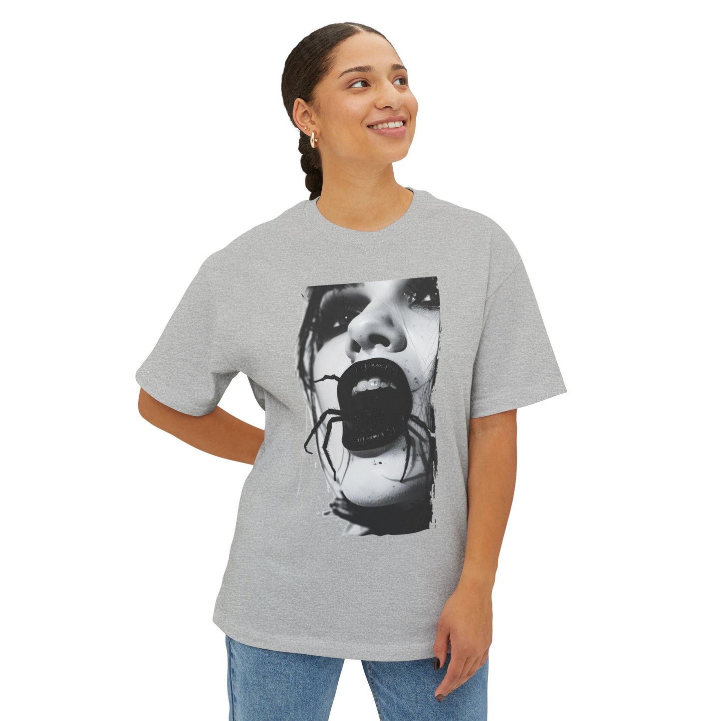 Spooky Spider Graphic Tee, Unisex Oversized Black Widow Shirt, Halloween Apparel, Creepy Casual Wear, Unique Gift Idea