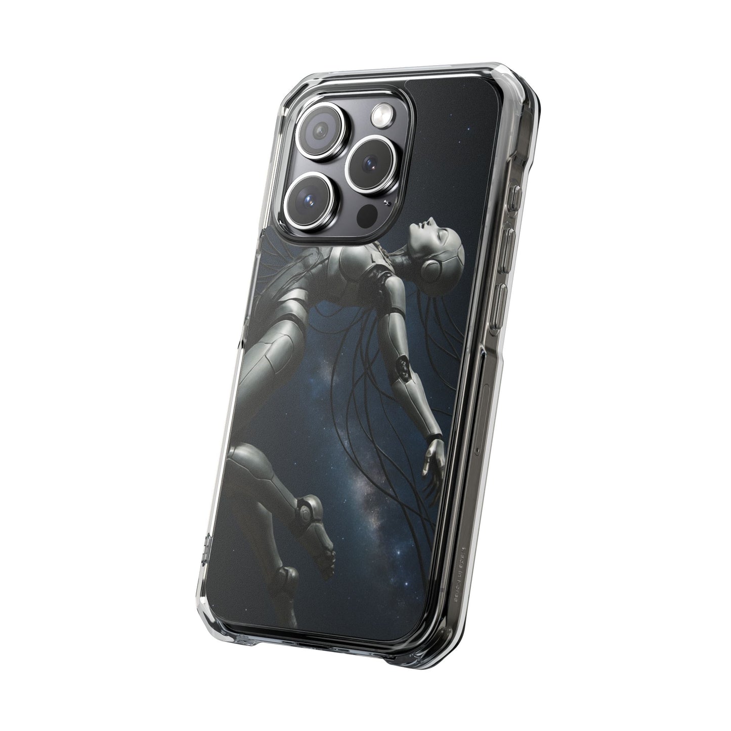 Futuristic Phone Case, Artistic Clear Impact Case for Tech Lovers, Robot Design Phone Cover, Unique Gift for Geeks, Space Theme