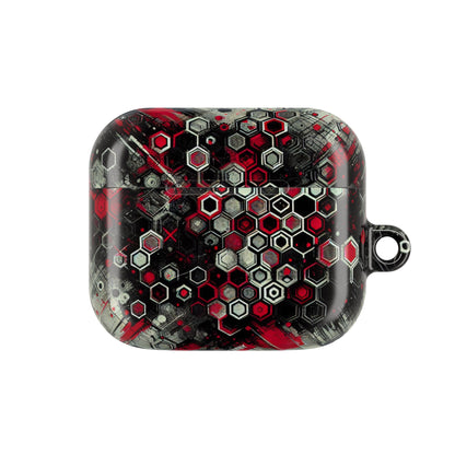 Hexagonal Red & Black AirPod Case | Trendy Tech Accessory, Unique Gifts for Music Lovers, Stylish Earbud Protection