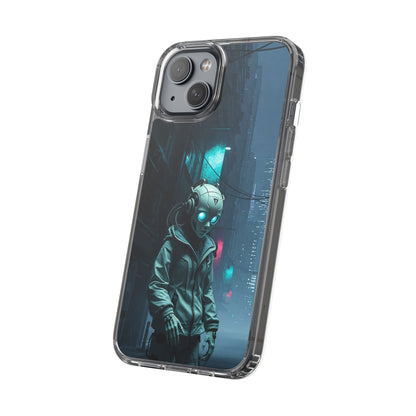 Futuristic Clear Phone Case with Neon City Design