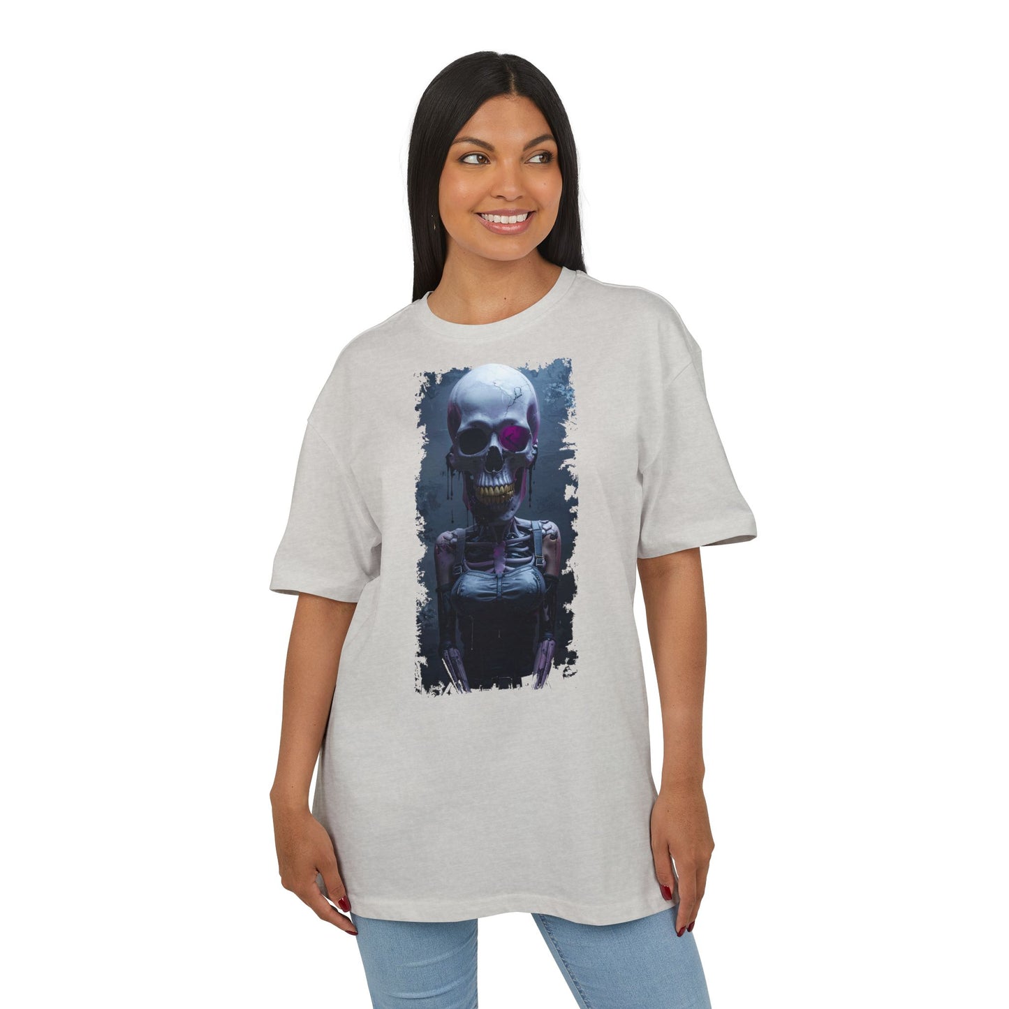 Unisex Heavy Oversize Tee with Skeleton Graphic, Spooky Halloween T-shirt, Casual Graphic Tee, Skeleton Art Shirt, Unisex Halloween Apparel