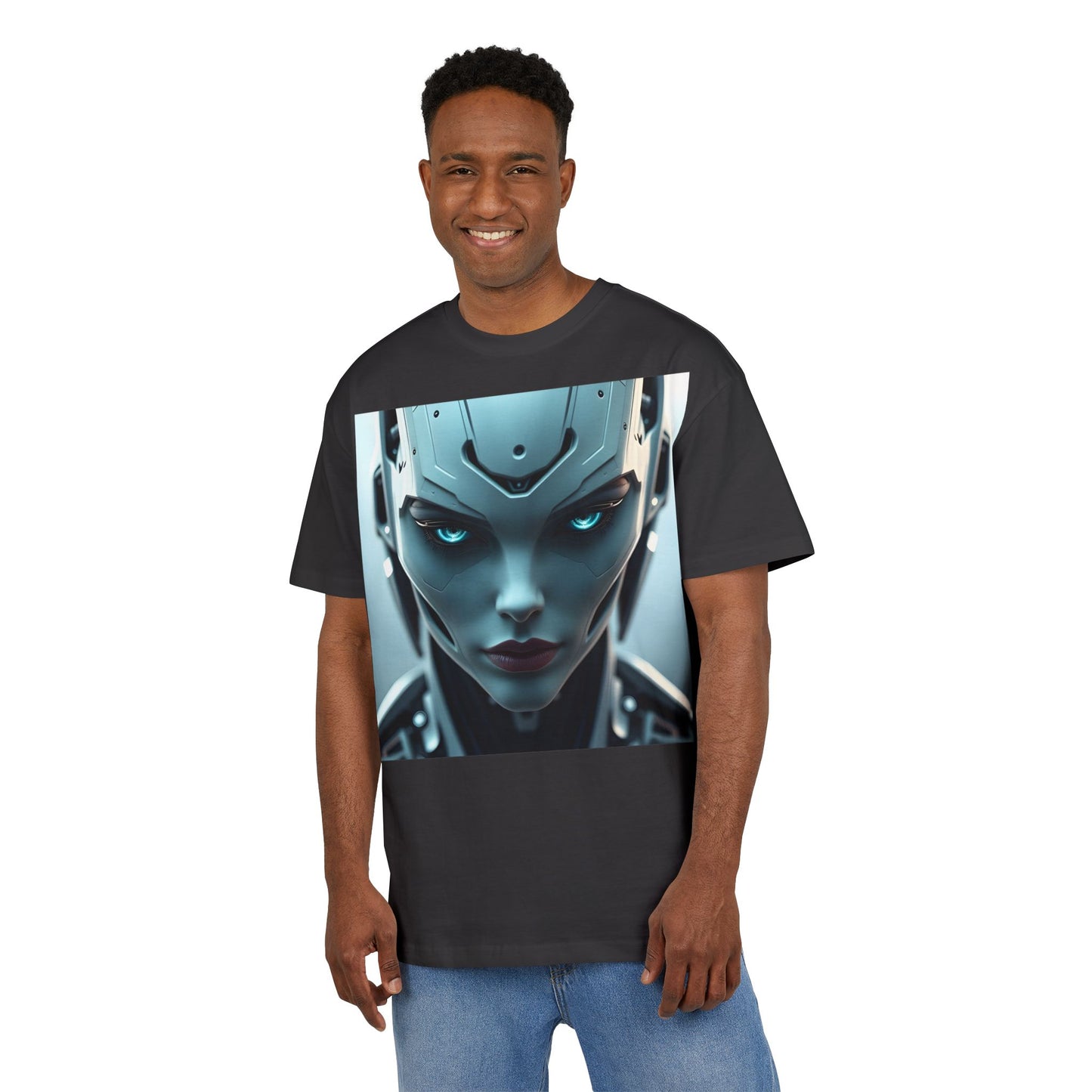 Futuristic Robot Oversize Tee, Cyberpunk Fashion, Unisex Graphic T-Shirt, Tech-Inspired Apparel, Unique Gift for Geeks