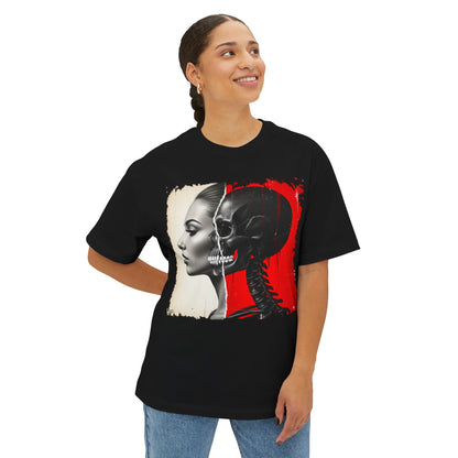 Artistic Unisex Oversized Tee - Skeleton & Profile Design, Graphic Tee for Casual Style, Unique Gift for Art Lovers, Streetwear