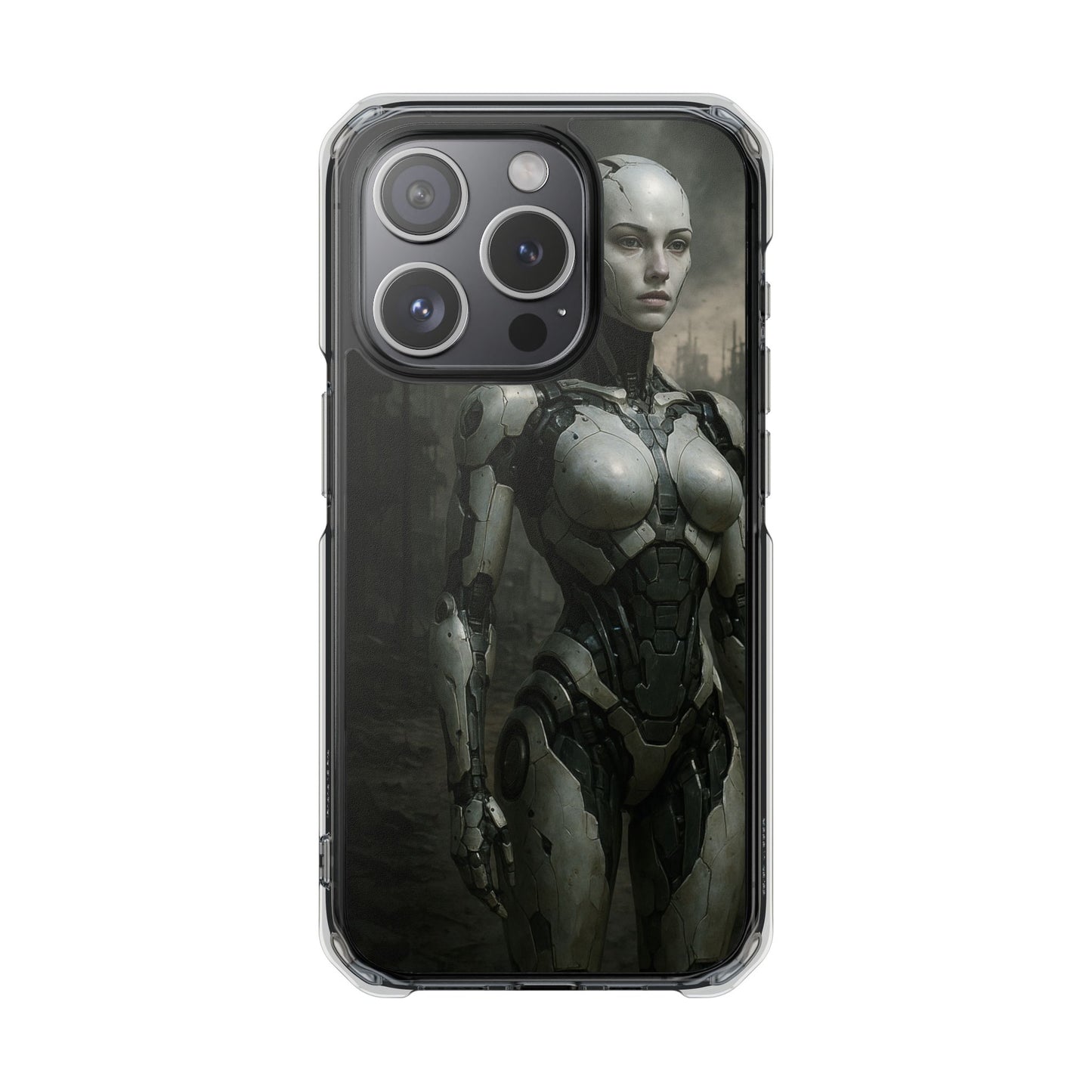 Futuristic Phone Case, Clear Impact Case with Sci-Fi Design, Smartphone Protection, Cyberpunk Aesthetic, Gift for Tech Lovers