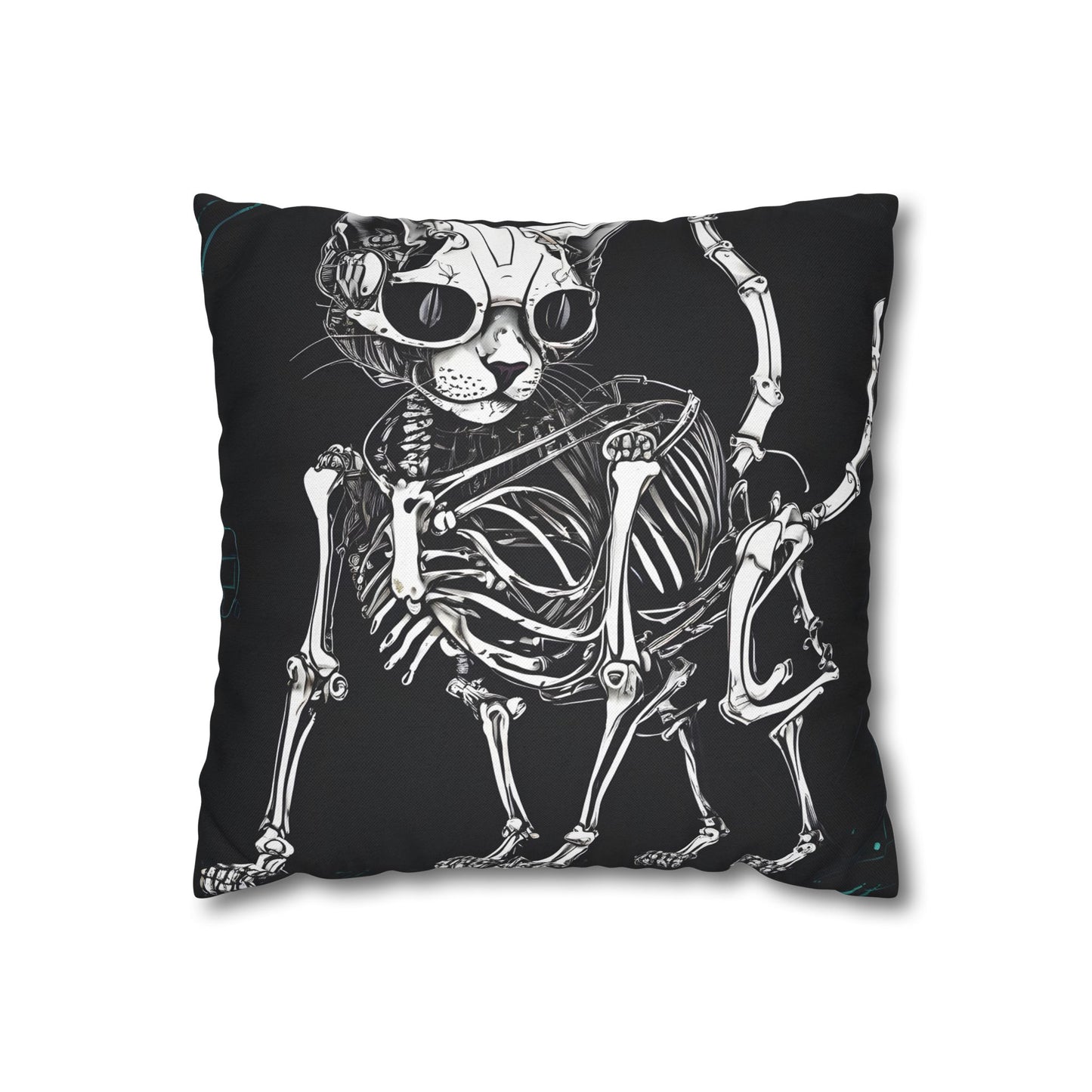 Square Pillowcase with Edgy Skeleton Cat Design
