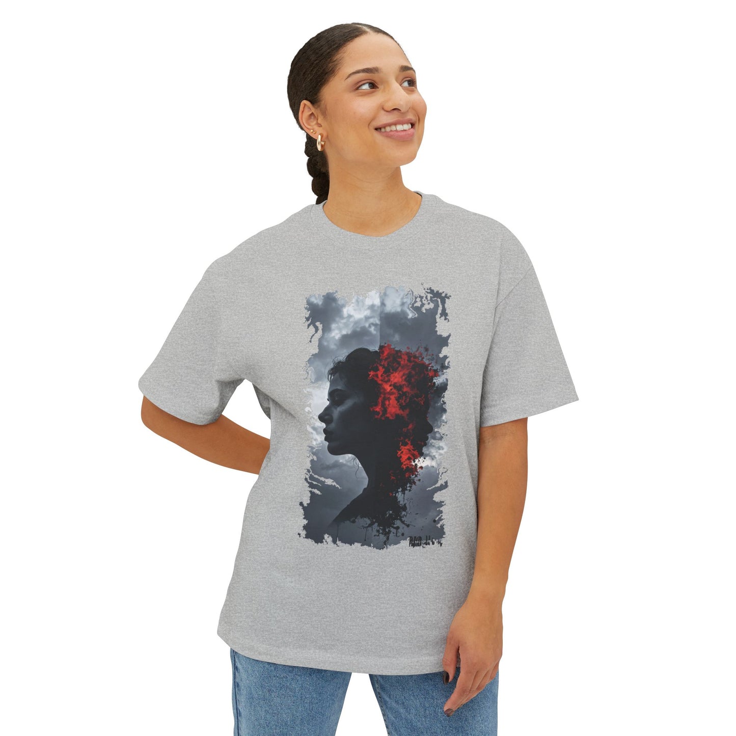 Stylish Oversized Boxy Tee with Artistic Profile Design, Casual Streetwear, Graphic T-shirt, Gift for Art Lovers, Everyday Comfort