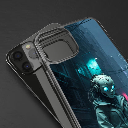 Futuristic Clear Phone Case with Neon City Design