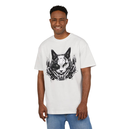 Cyber Cat Graphic Tee - Unisex Oversized T-Shirt, Cool Streetwear, Gift for Cat Lovers, Futuristic Design, Casual Everyday Wear