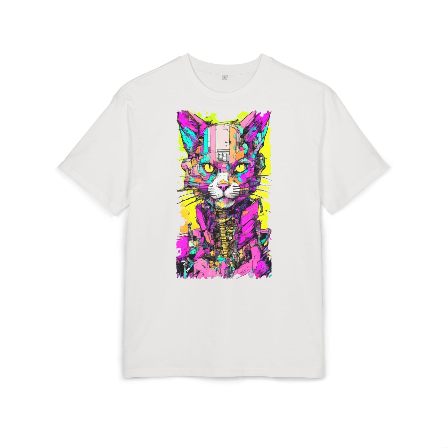 Colorful Cat Graphic Tee, Unisex Heavy Oversize T-Shirt, Funky Cat Art Shirt, Gift for Cat Lovers, Unique Casual Wear