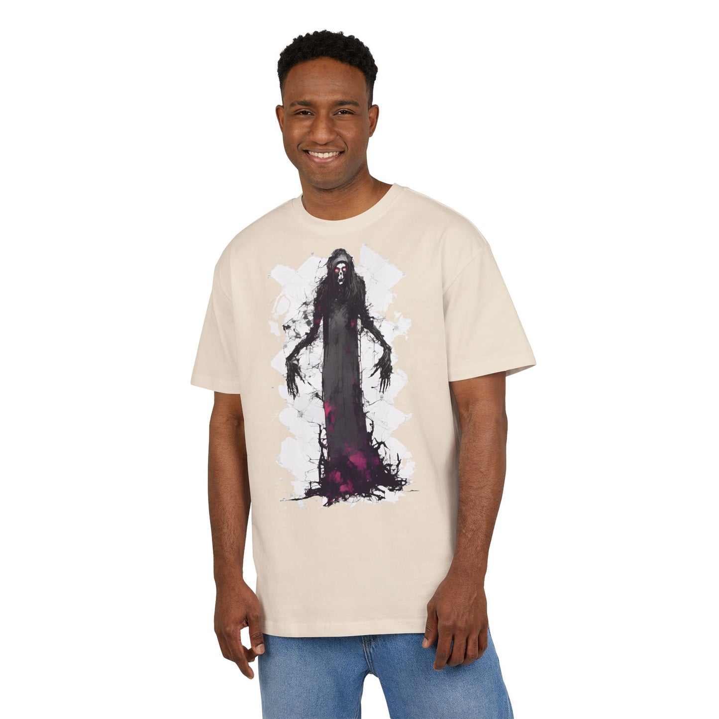 Eerie Spirit Unisex Heavy Oversize Tee, Halloween Costume T-Shirt, Casual Graphic Shirt, Gothic Tee, Spooky Art Apparel