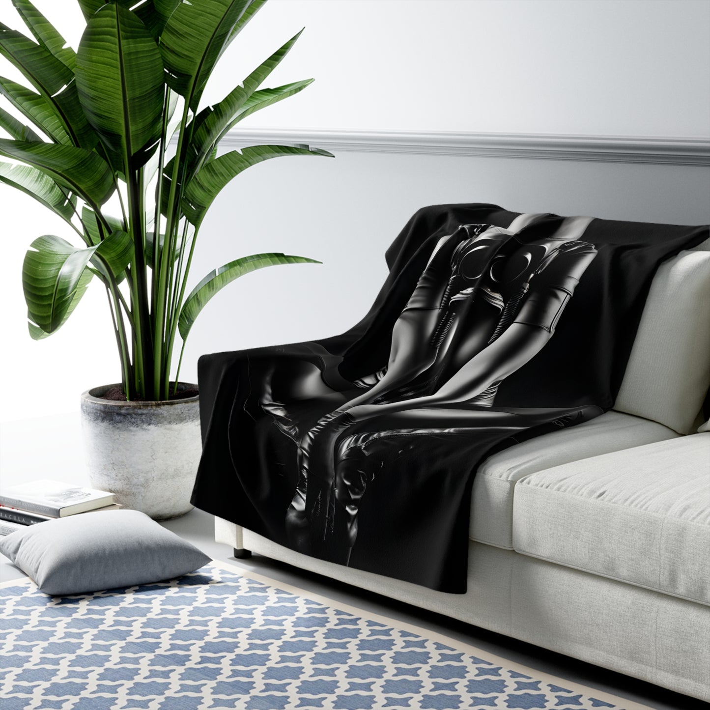 Sherpa Fleece Blanket with Futuristic Cyber Dark Design