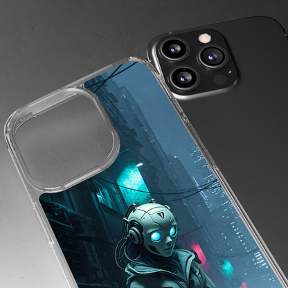 Futuristic Clear Phone Case with Neon City Design