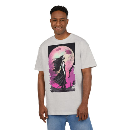 Unisex Heavy Oversize Tee with Moonlit Design, Graphic Tee for Night Lovers, Alternative Fashion, Halloween Shirt, Gift for Her