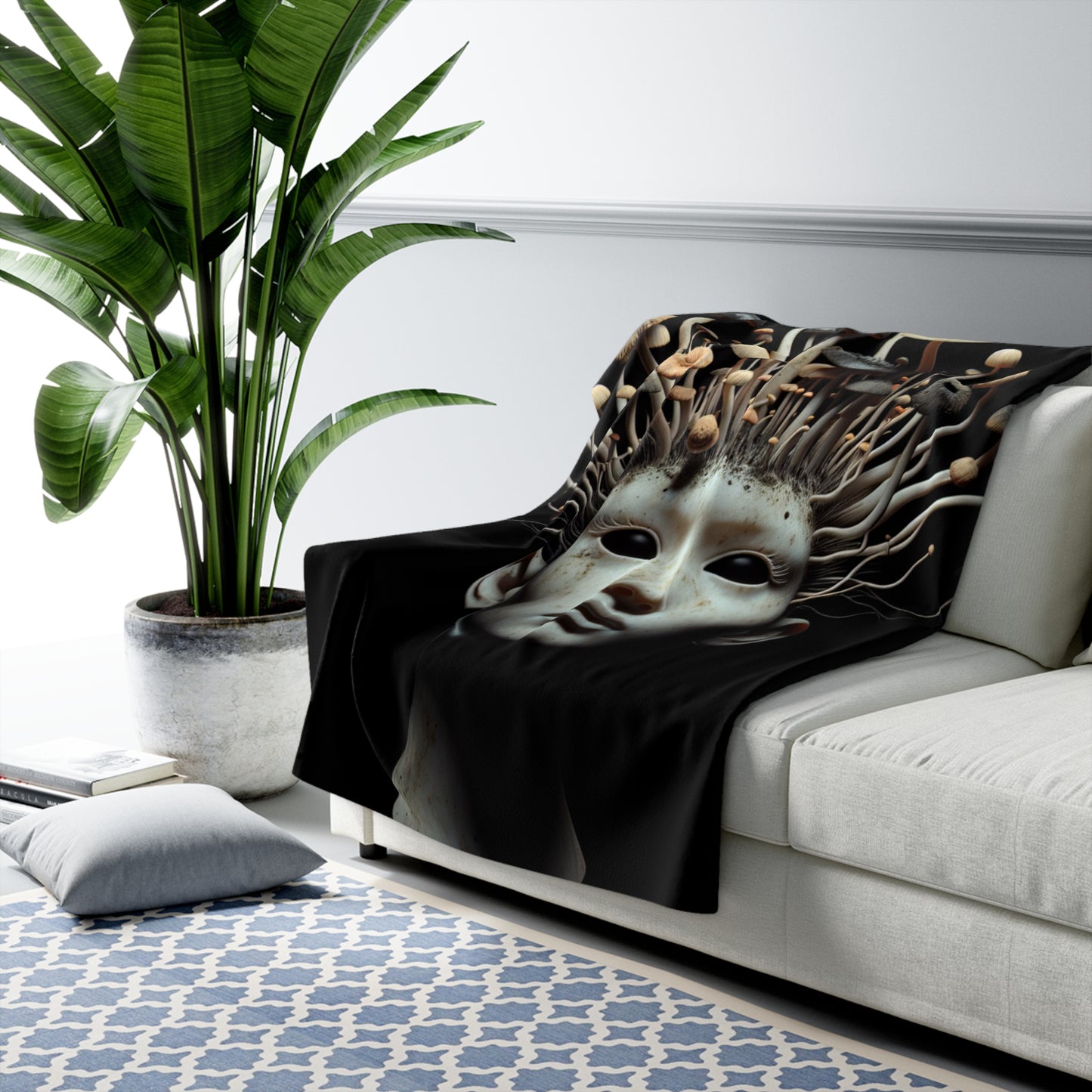 Mushroom Fantasy Sherpa Fleece Blanket - Cozy Art for Dreamers