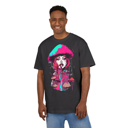 Vibrant Mushroom Art Unisex Heavy Oversize Tee, Funky T-Shirt, Artistic Casual Wear, Gift for Art Lovers, Unique Streetwear