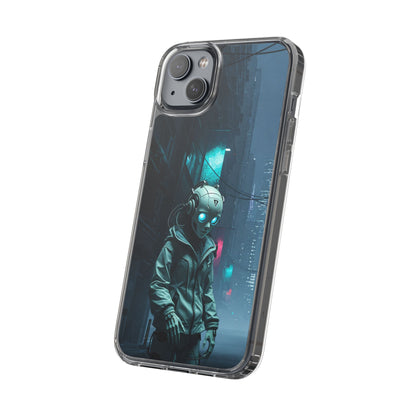 Futuristic Clear Phone Case with Neon City Design