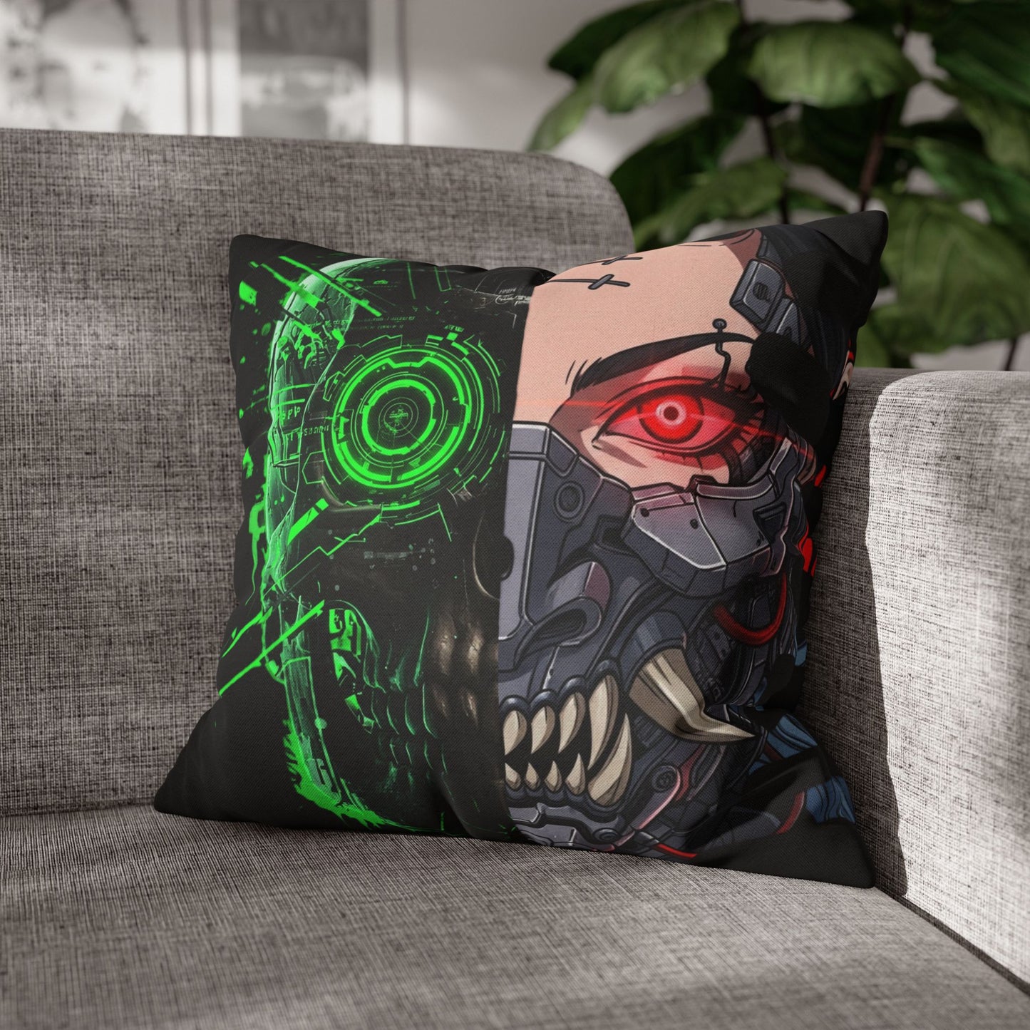 Futuristic Cyborg Pillowcase, Decorative Pillow Cover, Cyberpunk Home Decor, Gift for Sci-Fi Lovers, Gaming Room Accessory