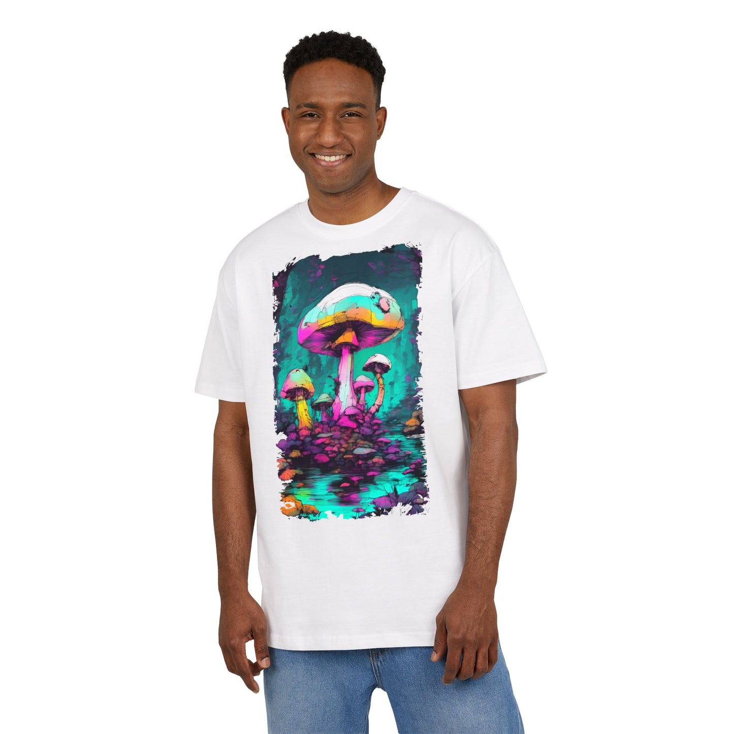 Psychedelic Mushroom Unisex Oversized Tee, Retro Graphic T-Shirt, Festival Wear, Street Style, Unique Gift for Nature Lovers