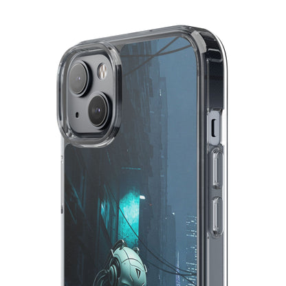 Futuristic Clear Phone Case with Neon City Design