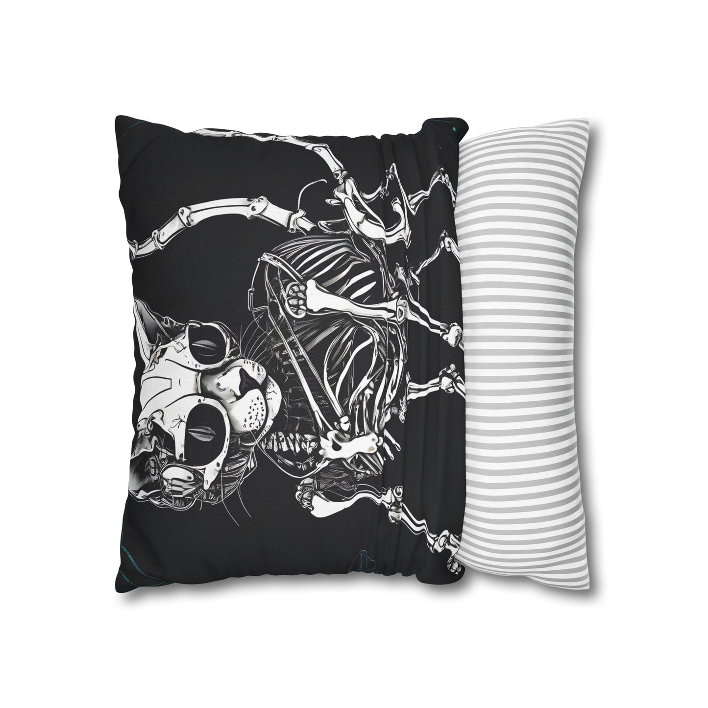 Square Pillowcase with Edgy Skeleton Cat Design