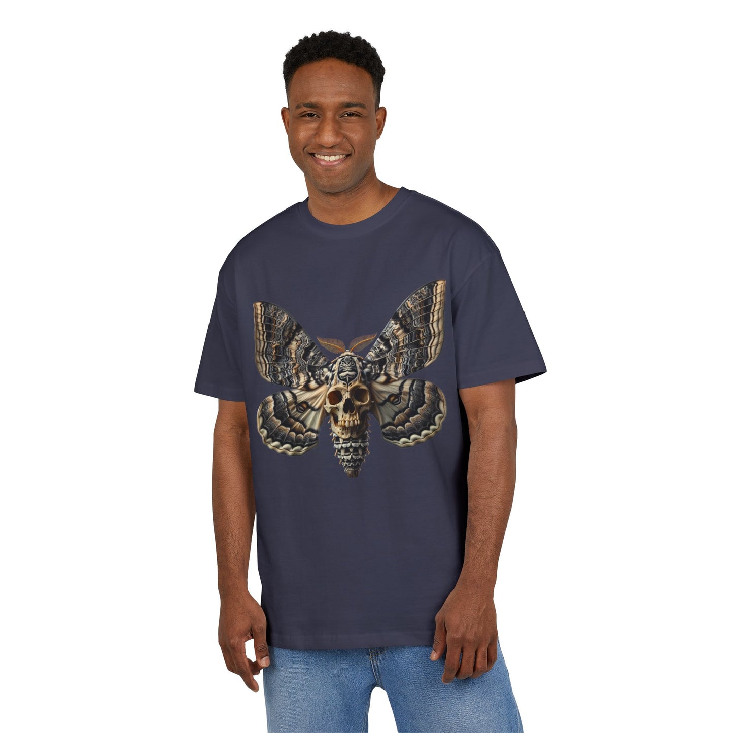 Unisex Oversize Tee with Skull Moth Design - Edgy Graphic Shirt