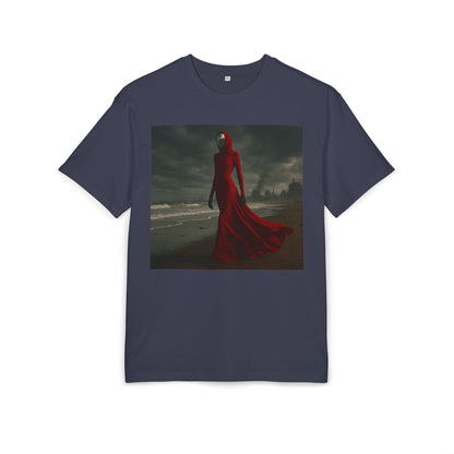 Mystical Red Hooded Tee - Unisex Oversize T-Shirt, Grunge Fashion, Streetwear Style, Gift for Horror Fans, Casual Wear