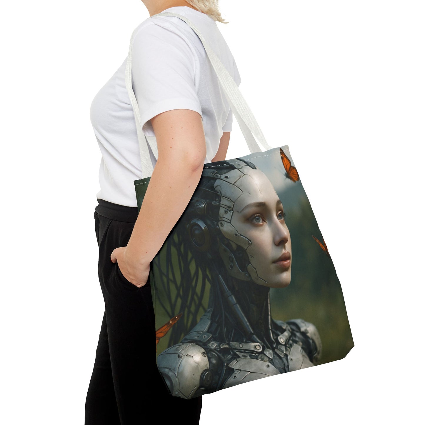 Futuristic Nature-Inspired Tote Bag, Eco-Friendly Bag, Gift for Tech Lovers, Reusable Shopping Bag, Art Tote for Nature Enthusiasts