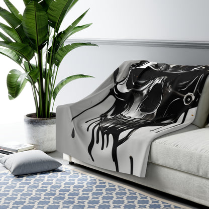 Sherpa Fleece Blanket with Dark Horror Skull Design