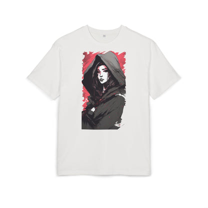 Artistic Oversize Tee with Hooded Character Design, Unisex Streetwear, Graphic Tee, Casual Wear, Unique Gift, Fashion Statement