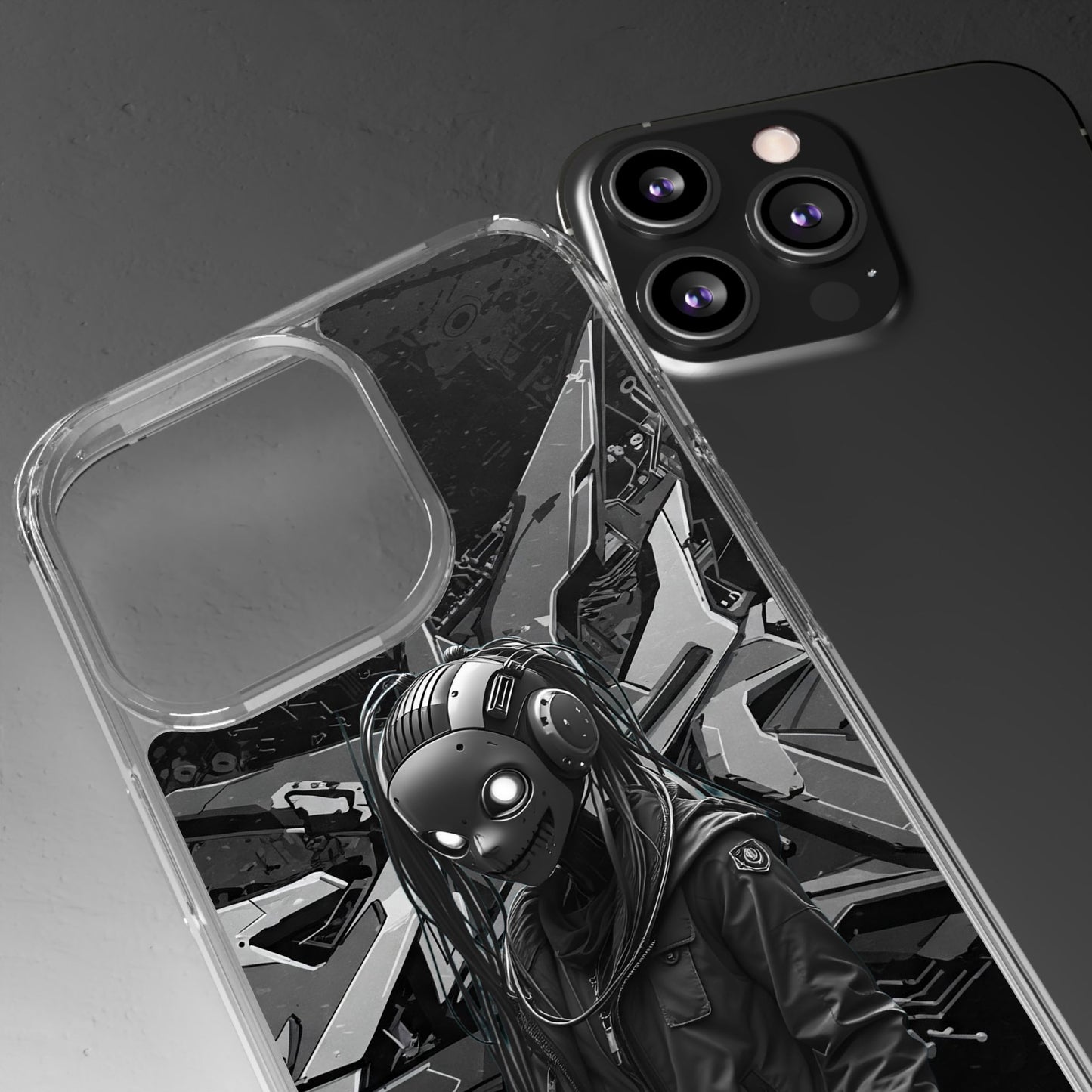 Anime-Inspired Clear Phone Case - Edgy Streetwear Style