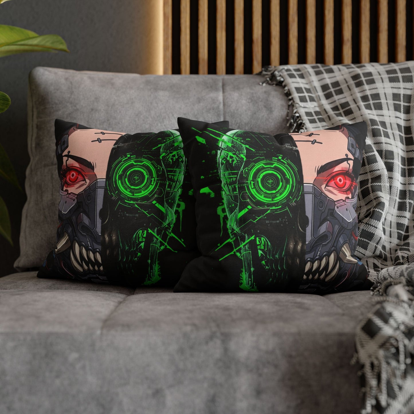 Futuristic Cyborg Pillowcase, Decorative Pillow Cover, Cyberpunk Home Decor, Gift for Sci-Fi Lovers, Gaming Room Accessory