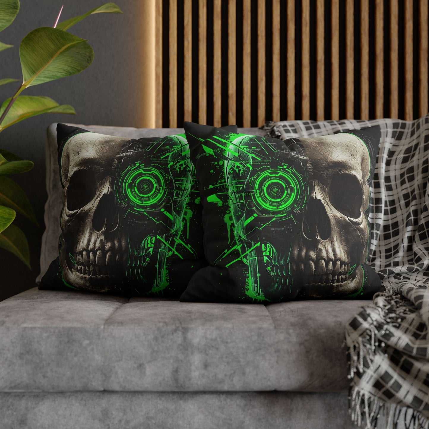 Futuristic Skull Pillowcase | Gothic Decor, Cyberpunk Home Accessories, Unique Gift, Halloween Decor, Throw Pillow