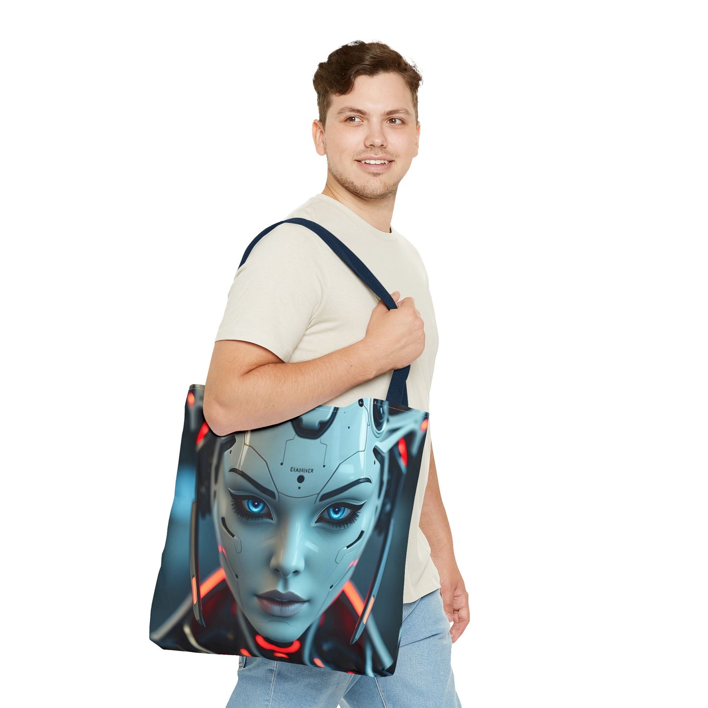 Futuristic Robot Tote Bag | Cyberpunk Style, Eco-Friendly Carryall, Gift for Tech Lovers, Computer Bag, Fashion Statement