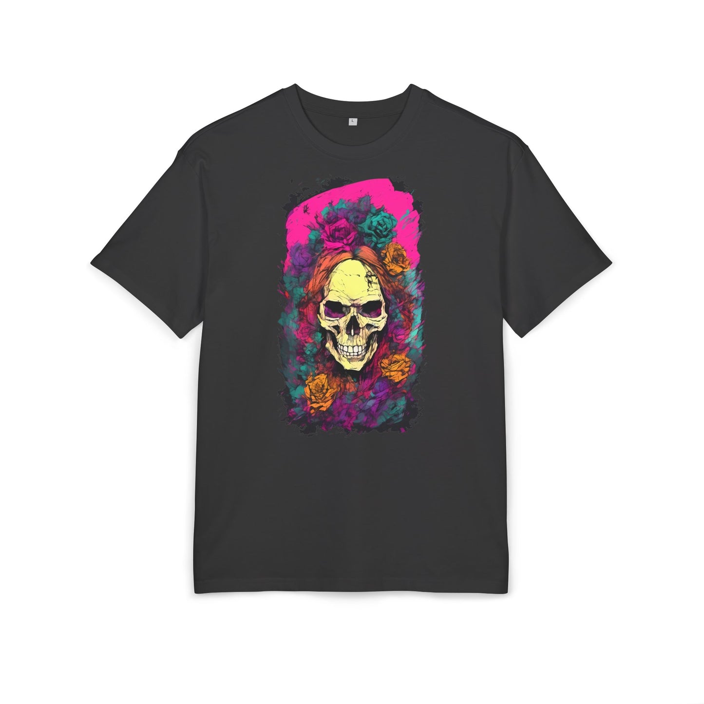 Skull Floral Oversize Tee - Graphic T-Shirt for Halloween, Festival Wear, Unisex Casual, Unique Gift
