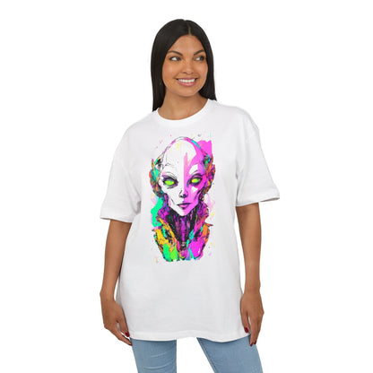 Colorful Alien Graphic Unisex Heavy Oversize Tee | Casual Streetwear, Gift for UFO Enthusiasts, Statement Tee, Festival Wear, Unique Art Tee