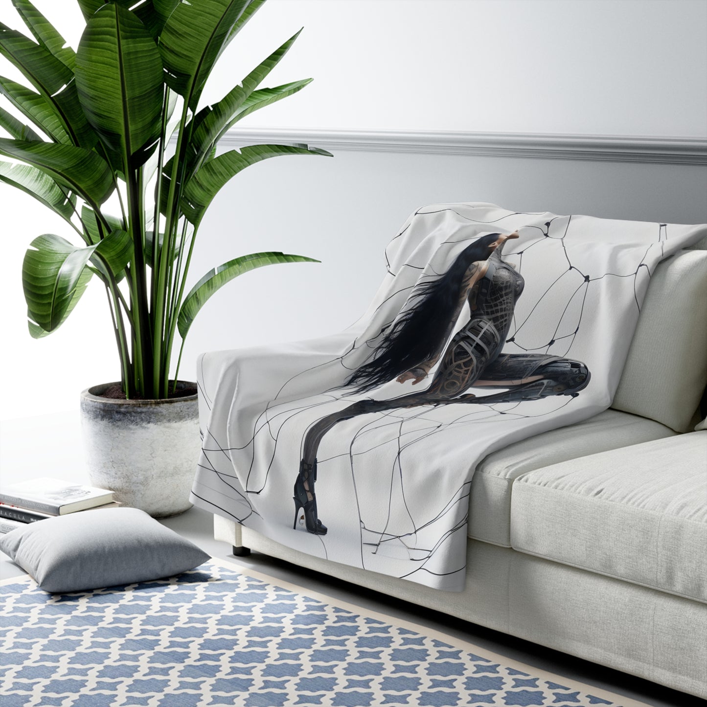 Sherpa Fleece Blanket with Futuristic Cyber Design