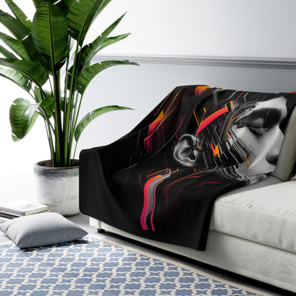 Modern Sherpa Fleece Blanket - Abstract Portrait Design for Cozy Home Decor
