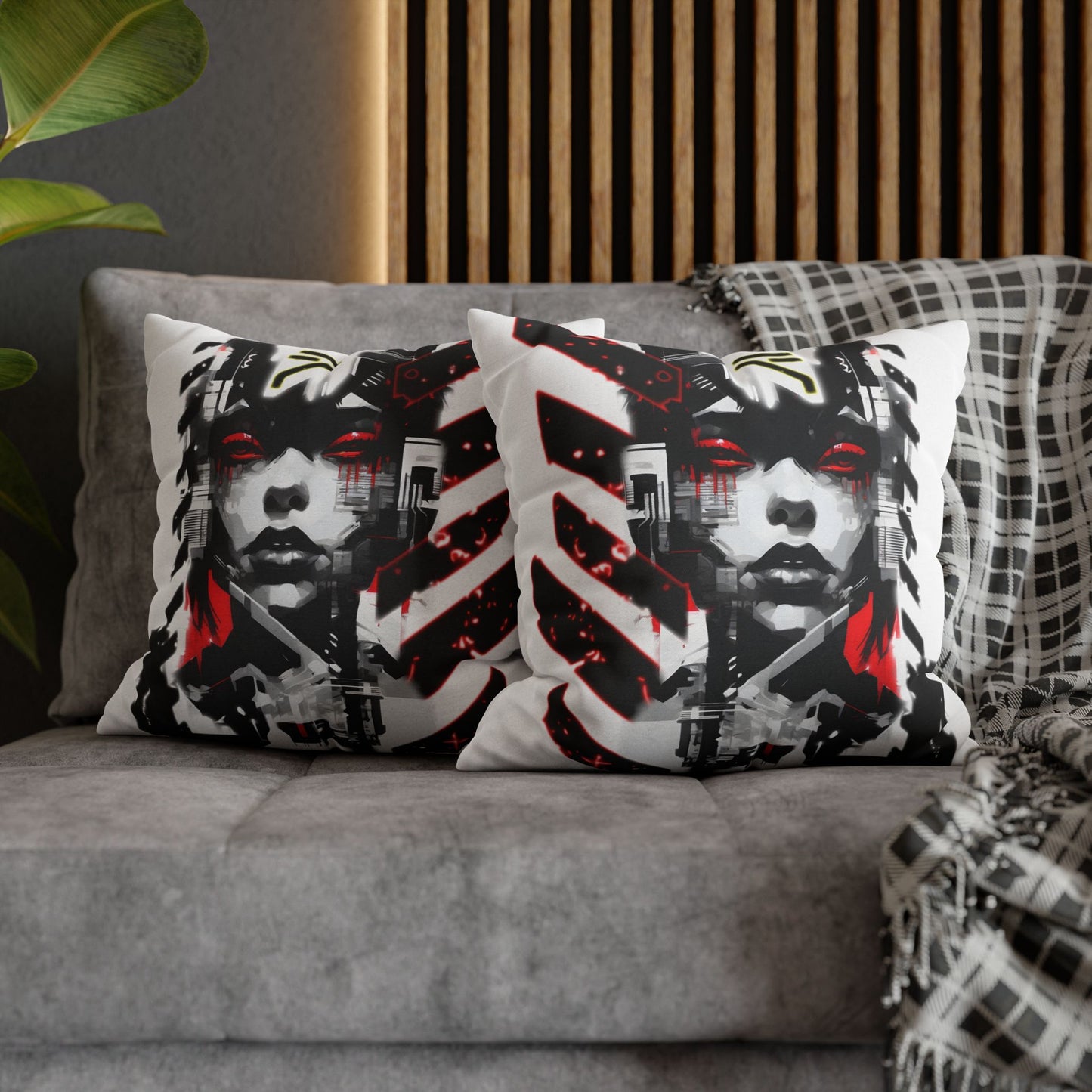 Bold Graphic Pillowcase, Unique Decorative Cushion Cover for Modern Home, Cyberpunk Art Decor, Gift for Art Lovers, Stylish Throw Pillow
