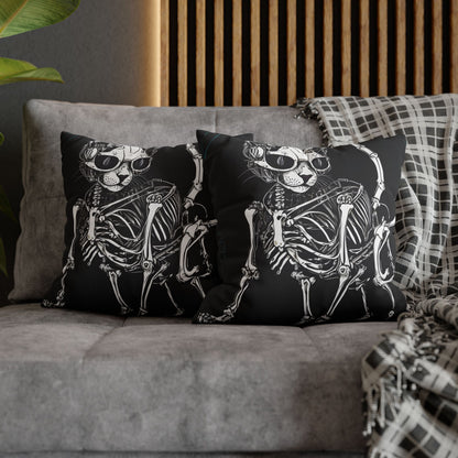 Square Pillowcase with Edgy Skeleton Cat Design