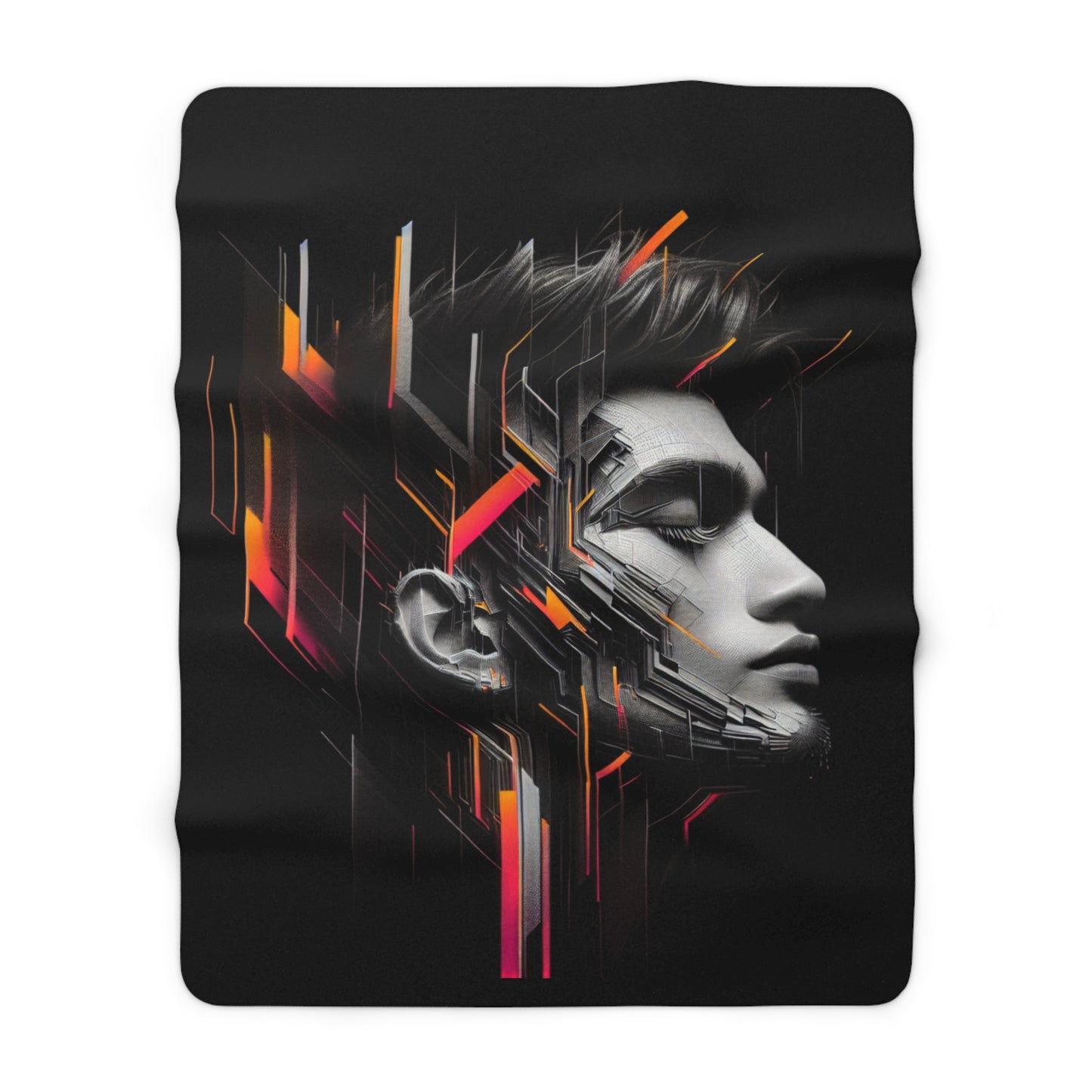 Modern Sherpa Fleece Blanket - Abstract Portrait Design for Cozy Home Decor