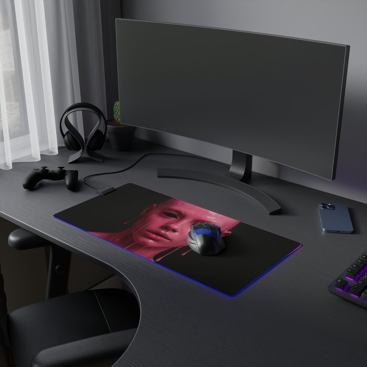 Illuminated Gaming Mouse Pad, LED Desk Mat, Cool Gamer Accessories, RGB Mousepad, Unique Gaming Gifts, Cyberpunk Decoration