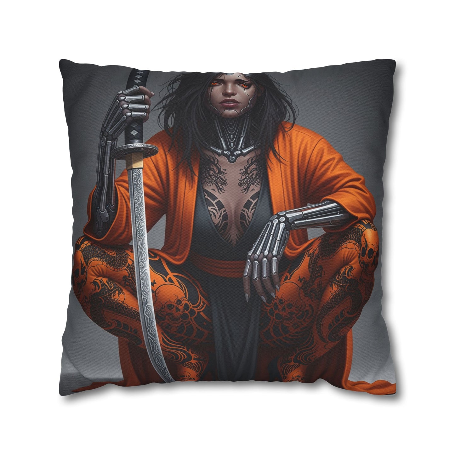 Fierce Warrior Design Pillowcase, Unique Home Decor, Boho Accent Pillow, Anime Art, Gift for Her, Cosplay Lovers