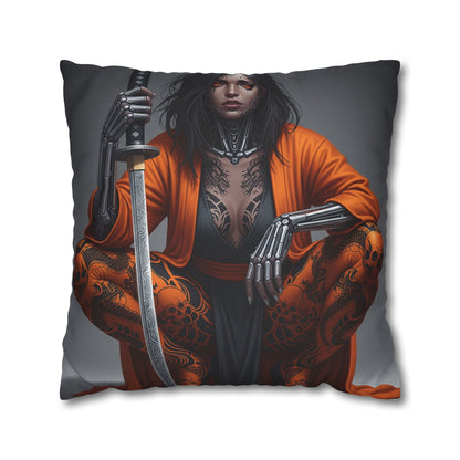 Fierce Warrior Design Pillowcase, Unique Home Decor, Boho Accent Pillow, Anime Art, Gift for Her, Cosplay Lovers