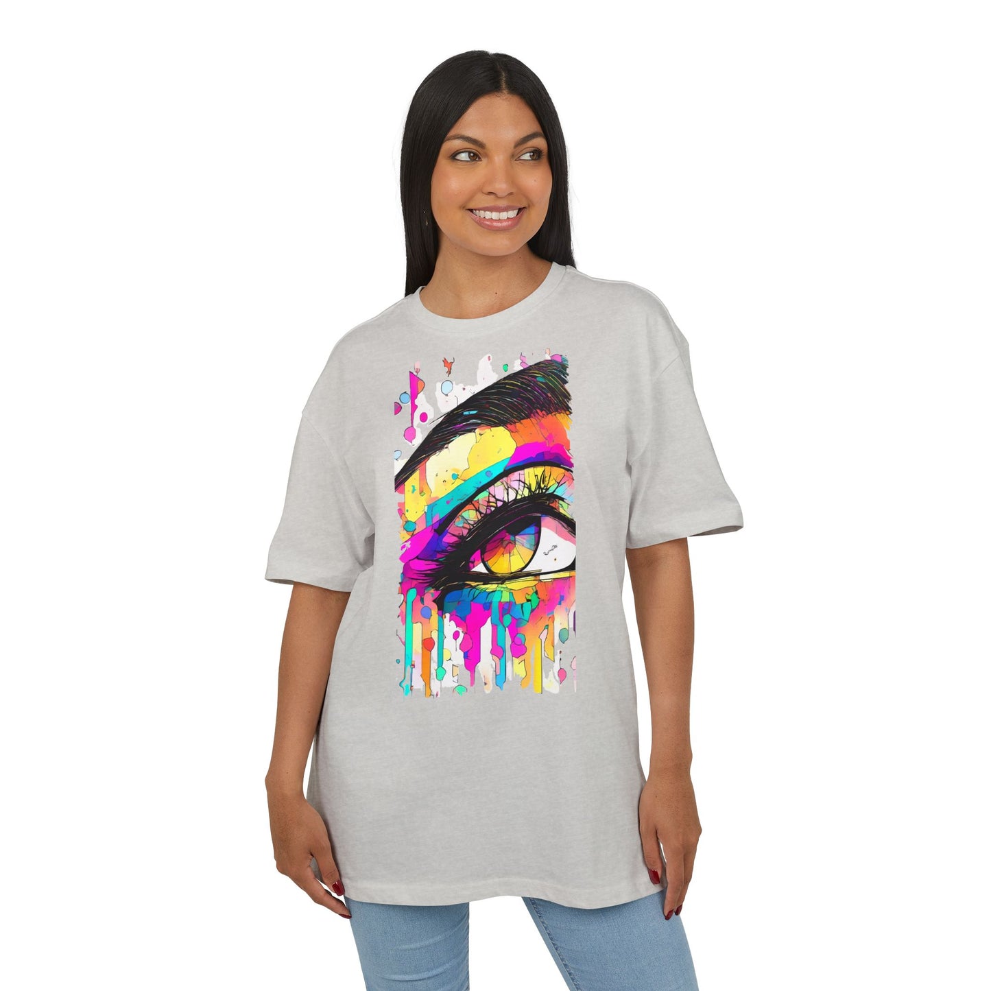Vibrant Eye Art Oversized Tee, Unisex Heavy Tee for Creative Souls, Art Lovers Gift, Colorful Graphic Shirt, Festival Attire