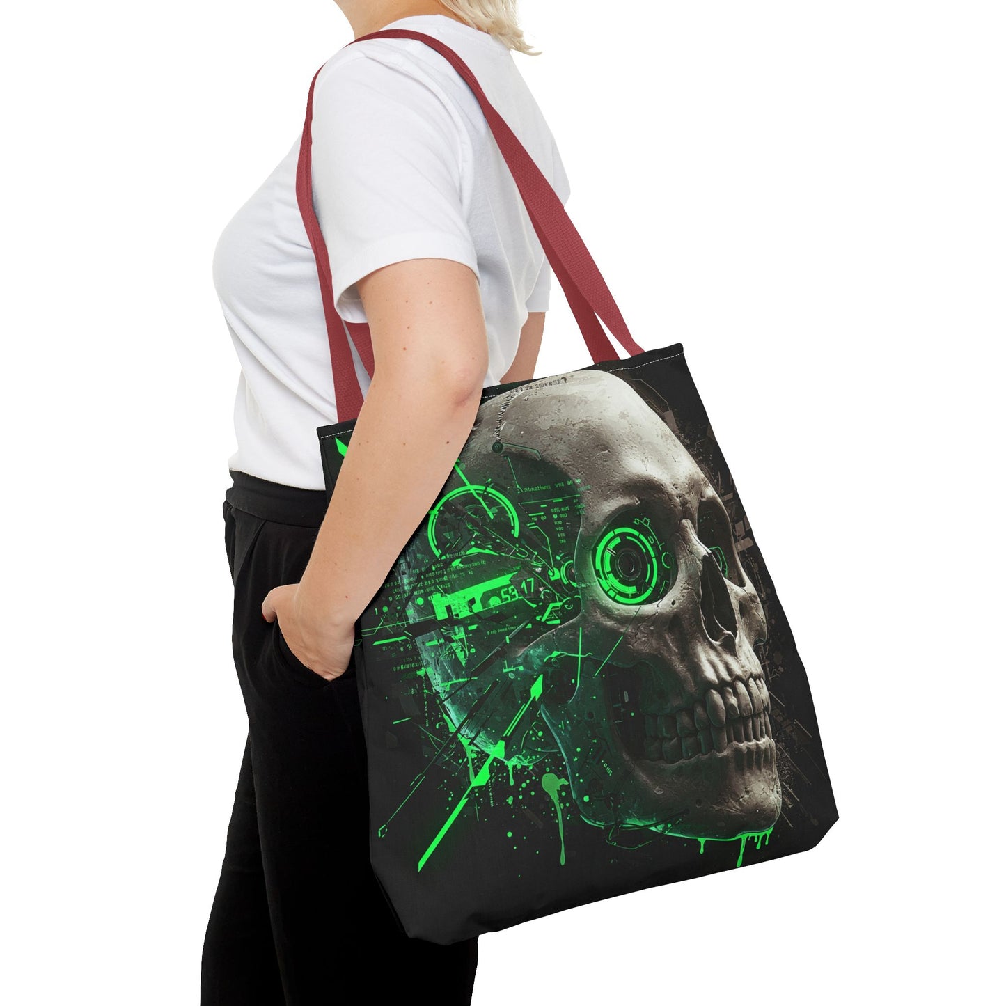 Gothic Skull Tote Bag, AOP Eco-Friendly Reusable Shopper, Dark Aesthetic Gift, Halloween, Cyberpunk Accessories, Stylish Everyday Carry