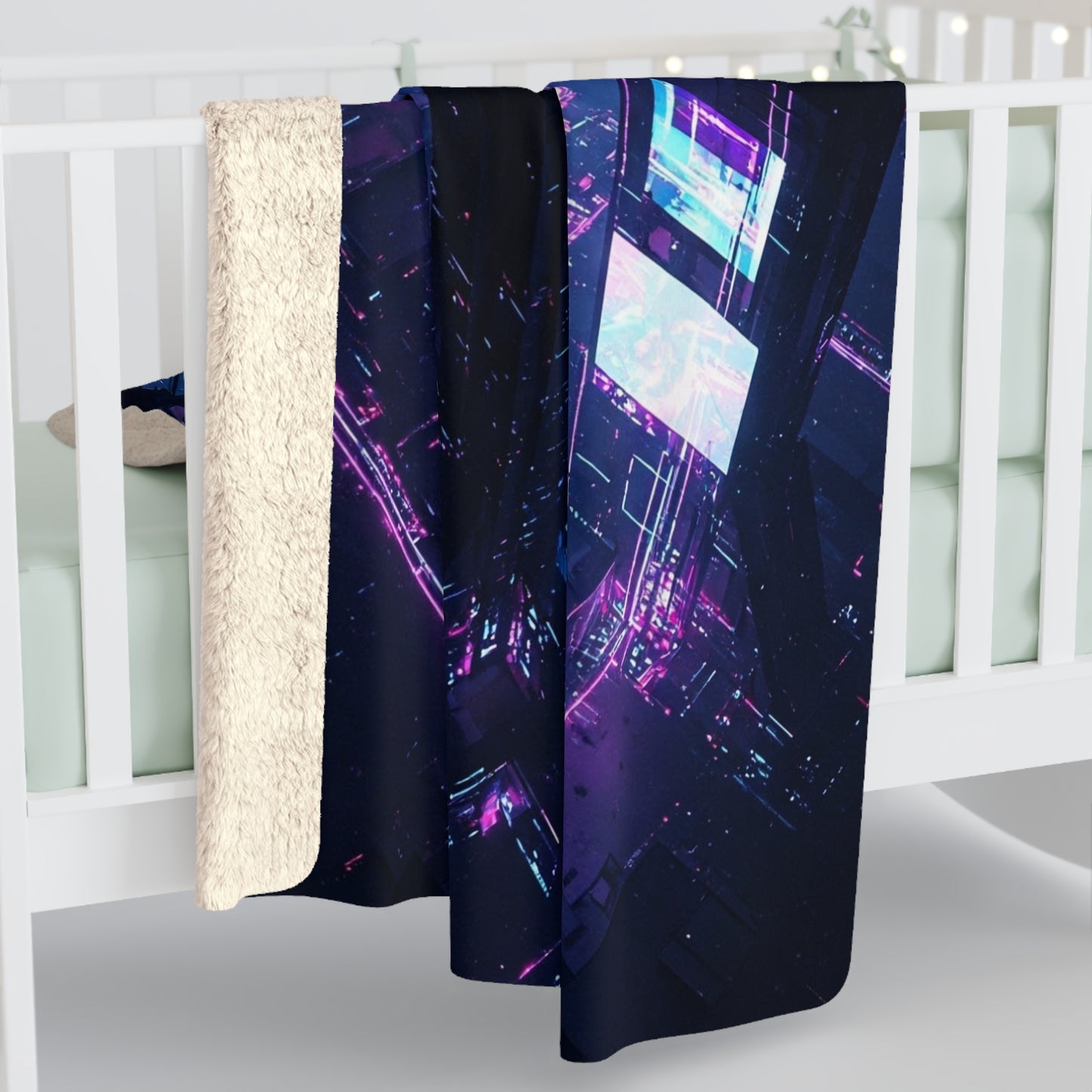 Futuristic Sherpa Fleece Blanket - Cozy Cyberpunk Decor for Home