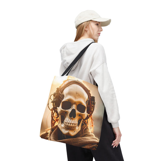Skull Headphones Tote Bag | Unique Shopping Bag, Gothic Fashion, Music Lover Gift, Festival Accessory, Halloween Decor