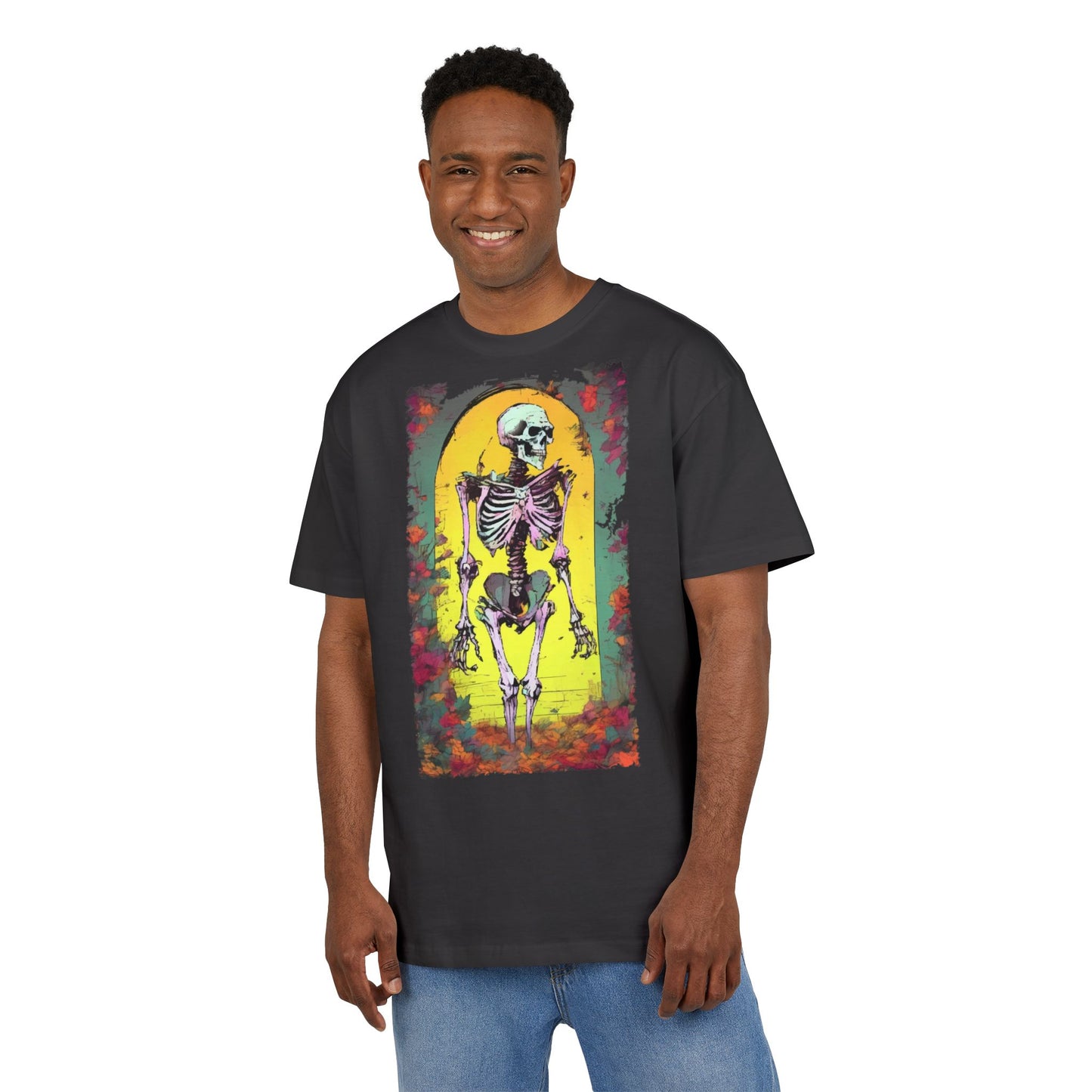 Skeleton Graphic Oversize Tee - Unisex Halloween Shirt, Comfortable Casual Wear, Spooky Vibes, Perfect for Parties and Everyday